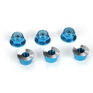 Aluminum Serrated Lock Nuts, 4mm Blue (6)